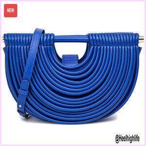 Woven Evening Clutch Purse with Adjustable Strap, Half Round Design, Vegan